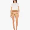 High Waisted Blissful Bootie Short - Mustard Brown Stripe -Mother Denim 4522 1500 MUB VW A FullBodyFront 3743