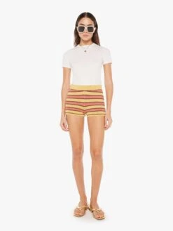 High Waisted Blissful Bootie Short - Mustard Brown Stripe