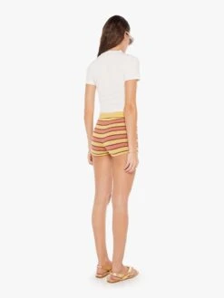 High Waisted Blissful Bootie Short - Mustard Brown Stripe -Mother Denim 4522 1500 MUB VW C FullBodyBack 3760
