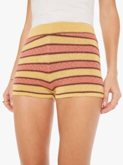 High Waisted Blissful Bootie Short - Mustard Brown Stripe -Mother Denim 4522 1500 MUB VW E Swatch 3754