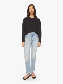 The L/S Slouchy Cut Off - Black -Mother Denim 8125 1079 BLK 00257