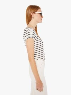 The Itty Bitty Scoop - Black And White Stripe -Mother Denim 81251 1441 BWS VW B WaistUpSide 4015