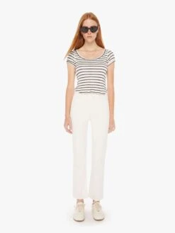 The Itty Bitty Scoop - Black And White Stripe -Mother Denim 81251 1441 BWS VW D FullBodyFront 4041