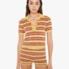 The Hot Under The Collar Top - Mustard Brown Stripe -Mother Denim 81286 1500 MUB VW A WaistUpFront 3793