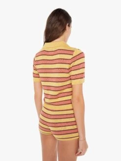 The Hot Under The Collar Top - Mustard Brown Stripe -Mother Denim 81286 1500 MUB VW C WaistUpBack 3748