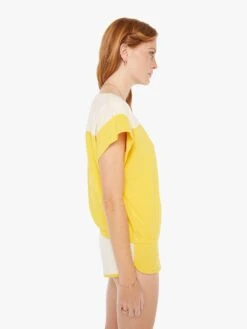 The Swiper Yoke Tee - Primrose Yellow -Mother Denim 81301 601 PYO VW B WaistUpSide 4731