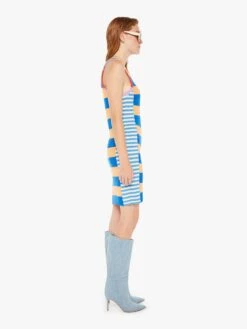 The Chin Ups Mini Dress - Multi Navy Stripe -Mother Denim 81626 1497 NAB VW B WaistUpSide 4390