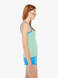 The Open Arms Tank - Neptune Green And Blue Aster -Mother Denim 8273 R865 NEP VW B WaistUpSide 4724