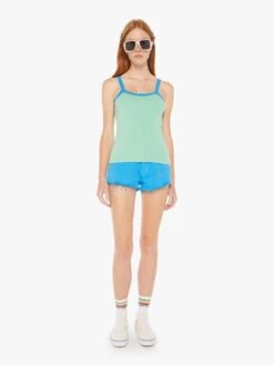 The Open Arms Tank - Neptune Green And Blue Aster -Mother Denim 8273 R865 NEP VW D FullBodyFront 4501