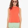 The Mock 10 Tee - Hot Coral 2 The Mock 10 Tee - Hot Coral -Mother Denim 8283 944 HCL VW A WaistUpFront 4485
