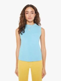 The Mock 10 Tee - Sky Blue -Mother Denim 8283 944 SYK VW A WaistUpFront 4486 85e988fe 92f6 4229 9588 82ffd51d5153