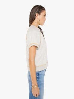 The Short Sleeve Concert Tuck - Heather Oatmeal -Mother Denim 8577 1427 HTO VW B WaistUpSide 4163