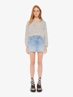 The Long Drop Cinch Pullover - Navy And Cream -Mother Denim 89272 712 NVC VW D FullBodyFront 3913