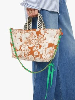 Clare V. X MOTHER The Link Up Shoulder Strap - Green And Gold -Mother Denim T2155 611 NOC VW E Detail 7047